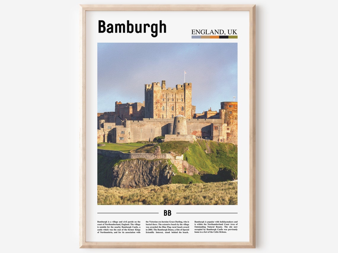 Bamburgh Castle England UK Vintage Travel Photography Art Poster