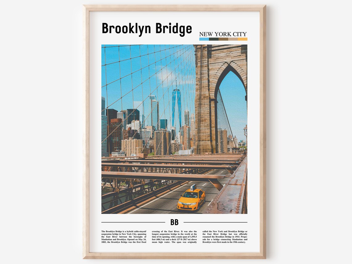 Brooklyn Bridge New York City Taxi Landmark Iconic Travel Poster