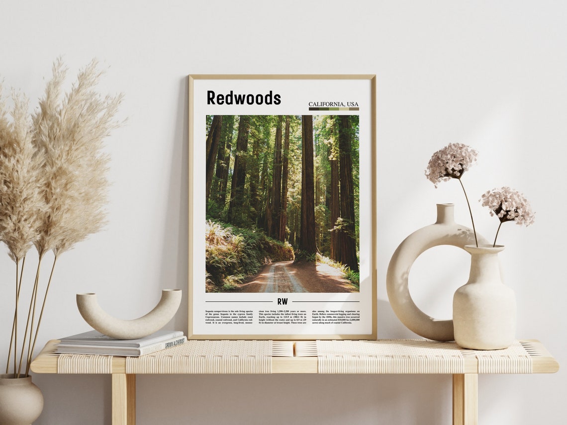 Redwoods Print Redwoods Poster Redwoods Wall Art Minimal Travel Print Minimal City Poster Travel Destination Print Oil Painting Poster - Image 3