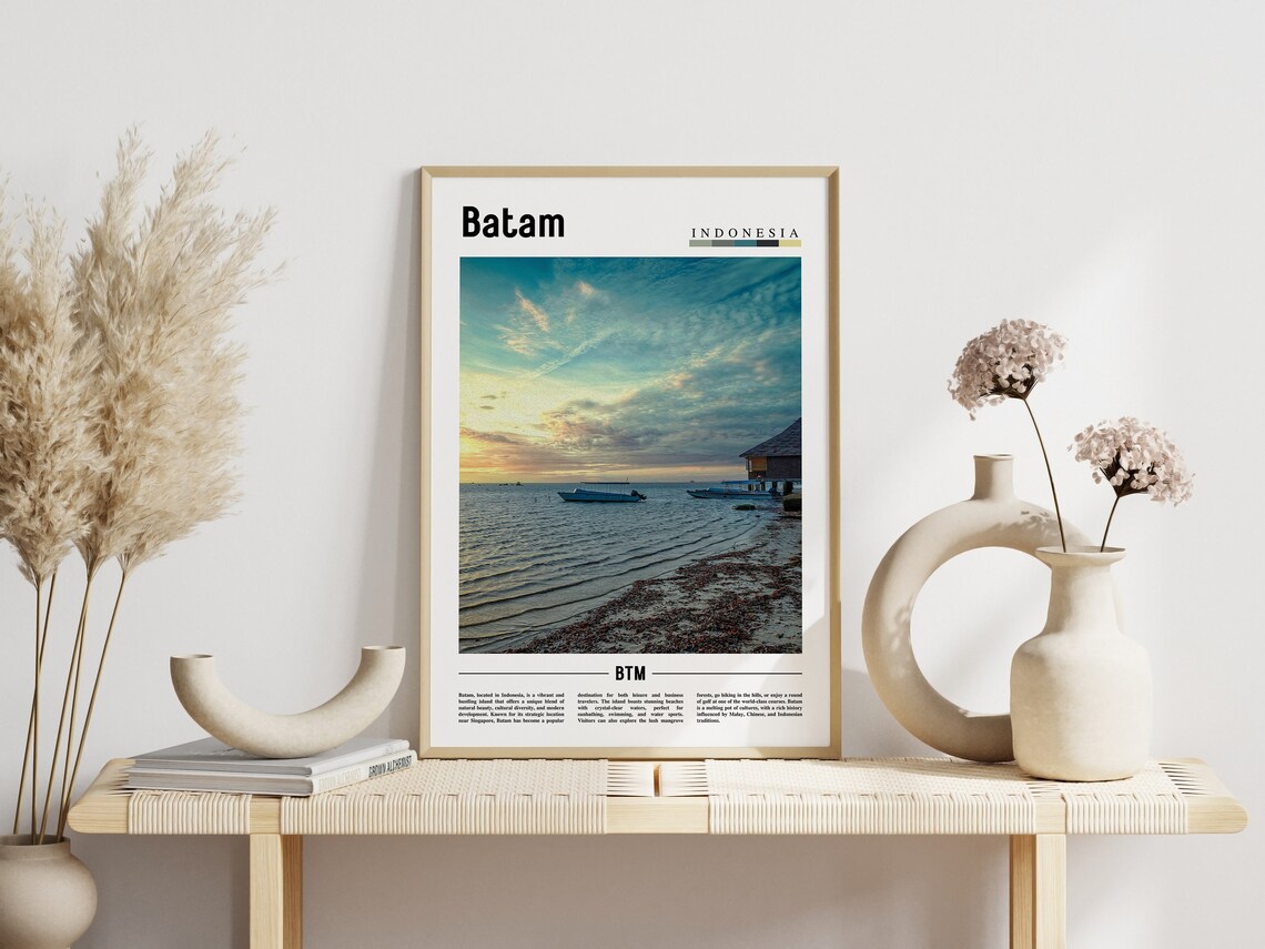 Batam Indonesia Tropical Beach Sunset Boats Travel Poster Photo - Image 3