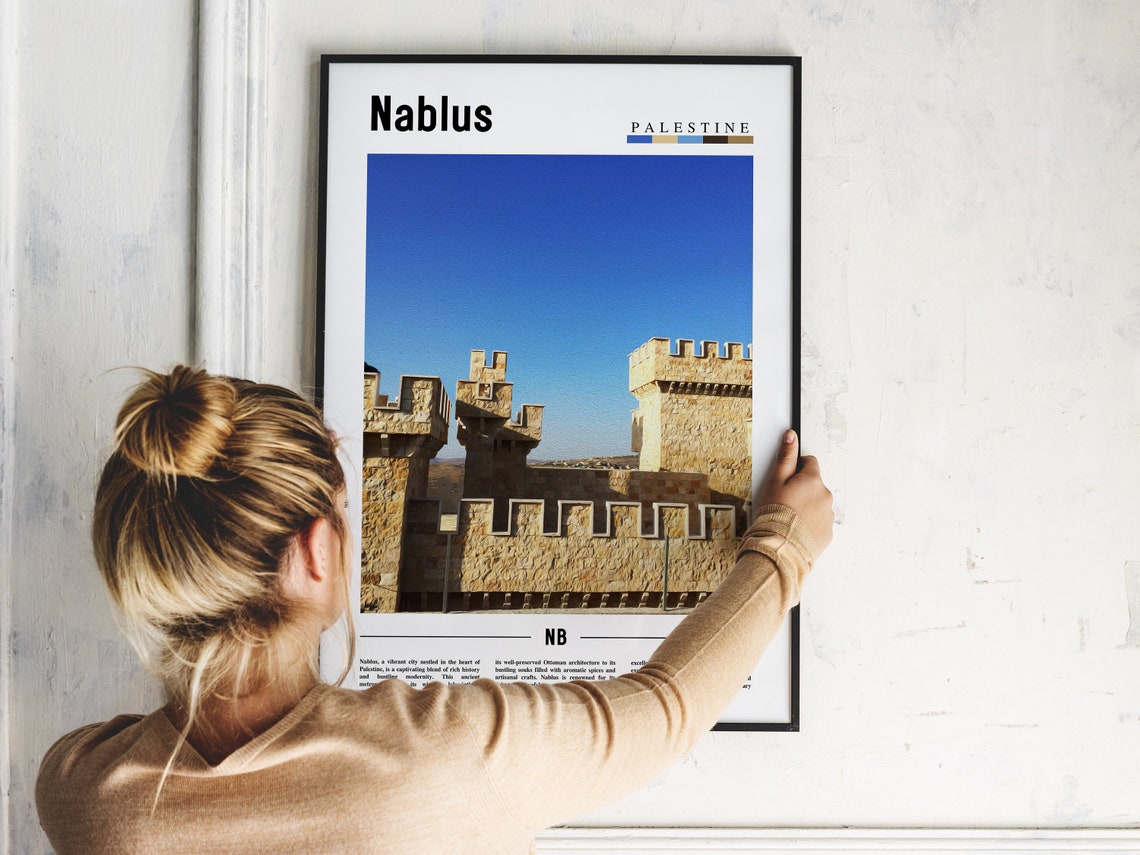 Nablus Palestine Old Stone Fortress Towers Minimal Travel Poster - Image 2