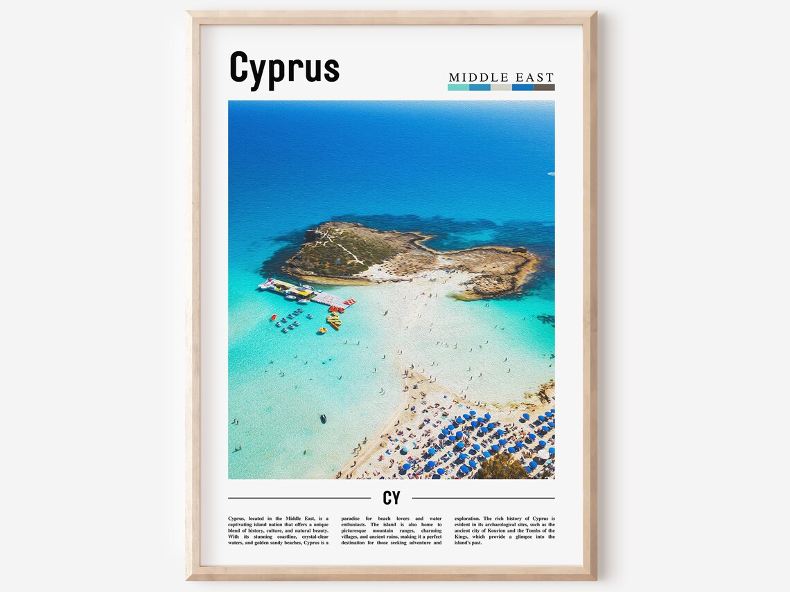 Cyprus Middle East Aerial Beach Turquoise Minimalist Travel Poster
