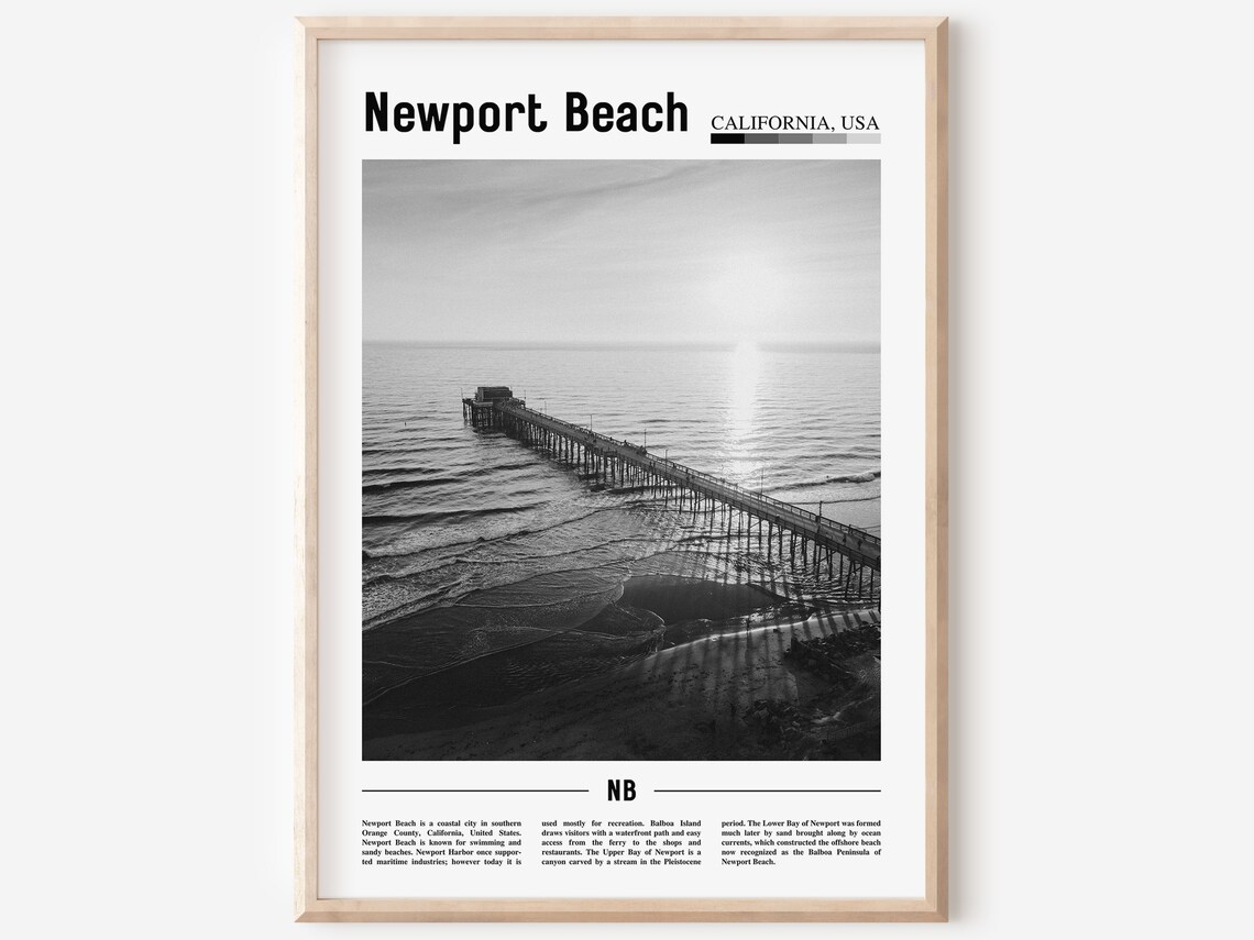 Newport Beach Poster Black And White Newport Beach Print Black And White Newport Beach Wall Art Minimal Travel Print Travel Poster