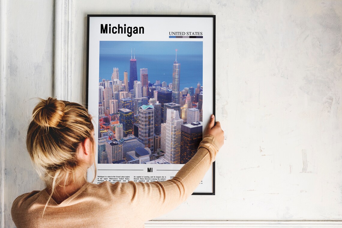 Michigan City Skyline Dusk Towers Lake Lights Night Photo Poster - Image 2