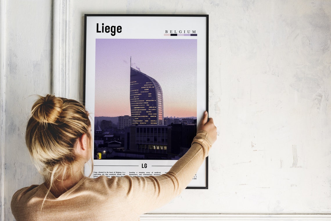 Liege Belgium Modern Tower Dusk Photo Minimalist Travel Poster - Image 2