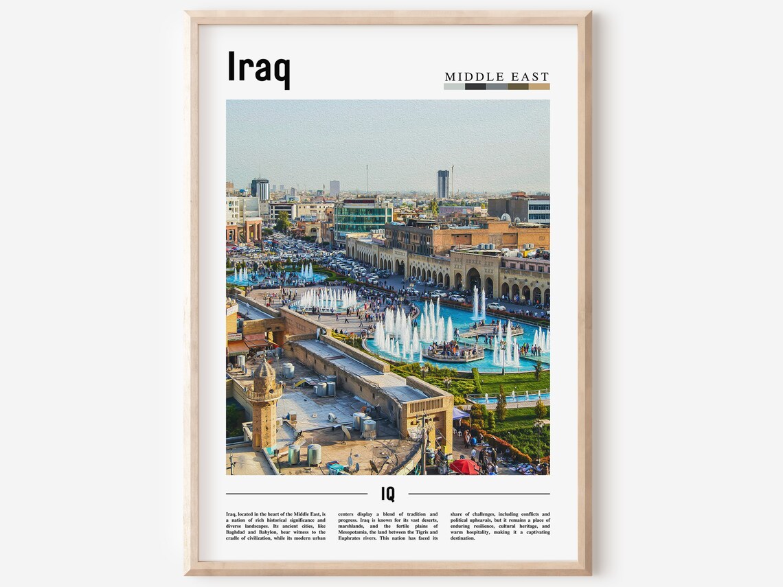 Iraq Middle East City Fountain Square Aerial Urban Travel Poster