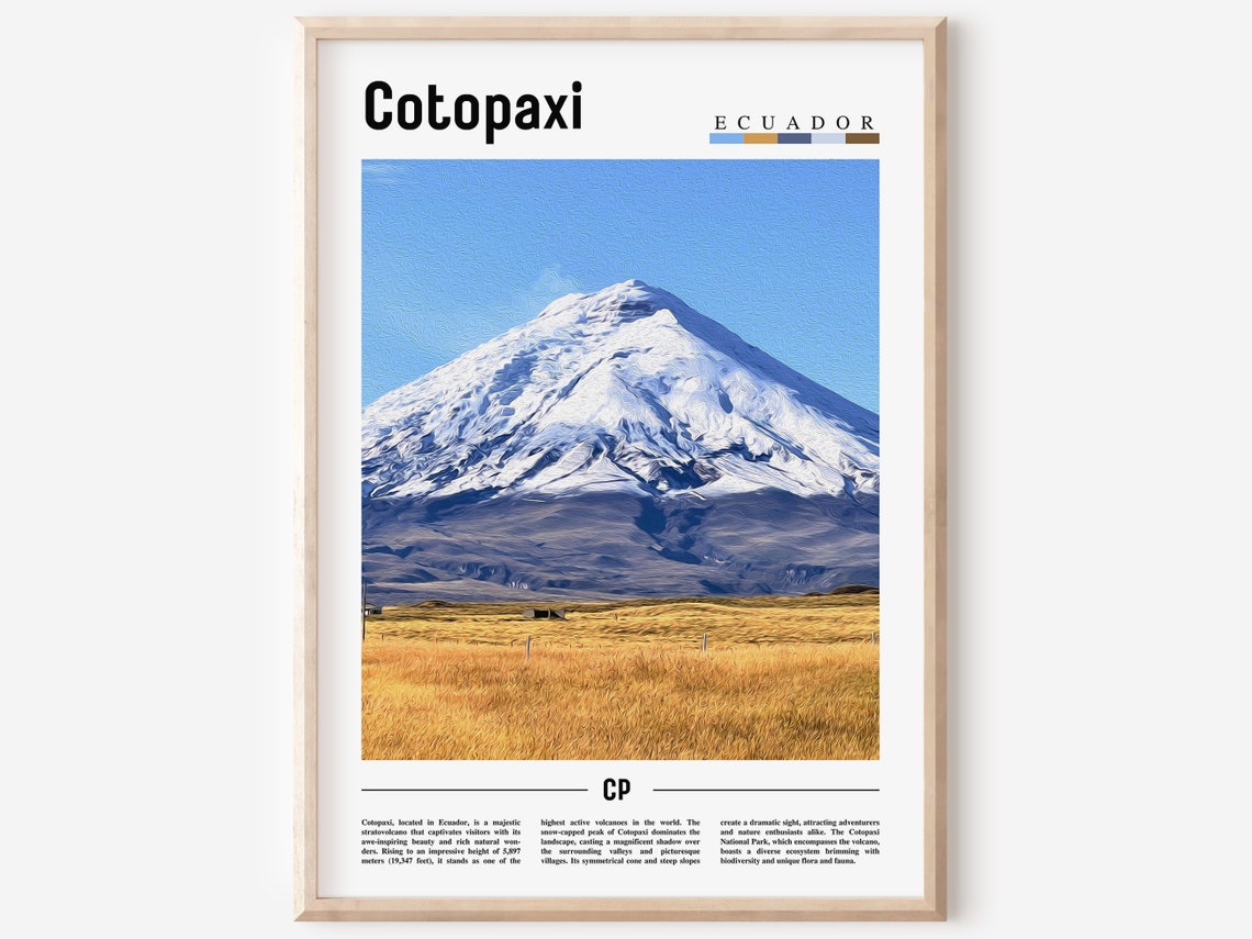 Cotopaxi Ecuador Snow Capped Volcano Minimalist Travel Poster