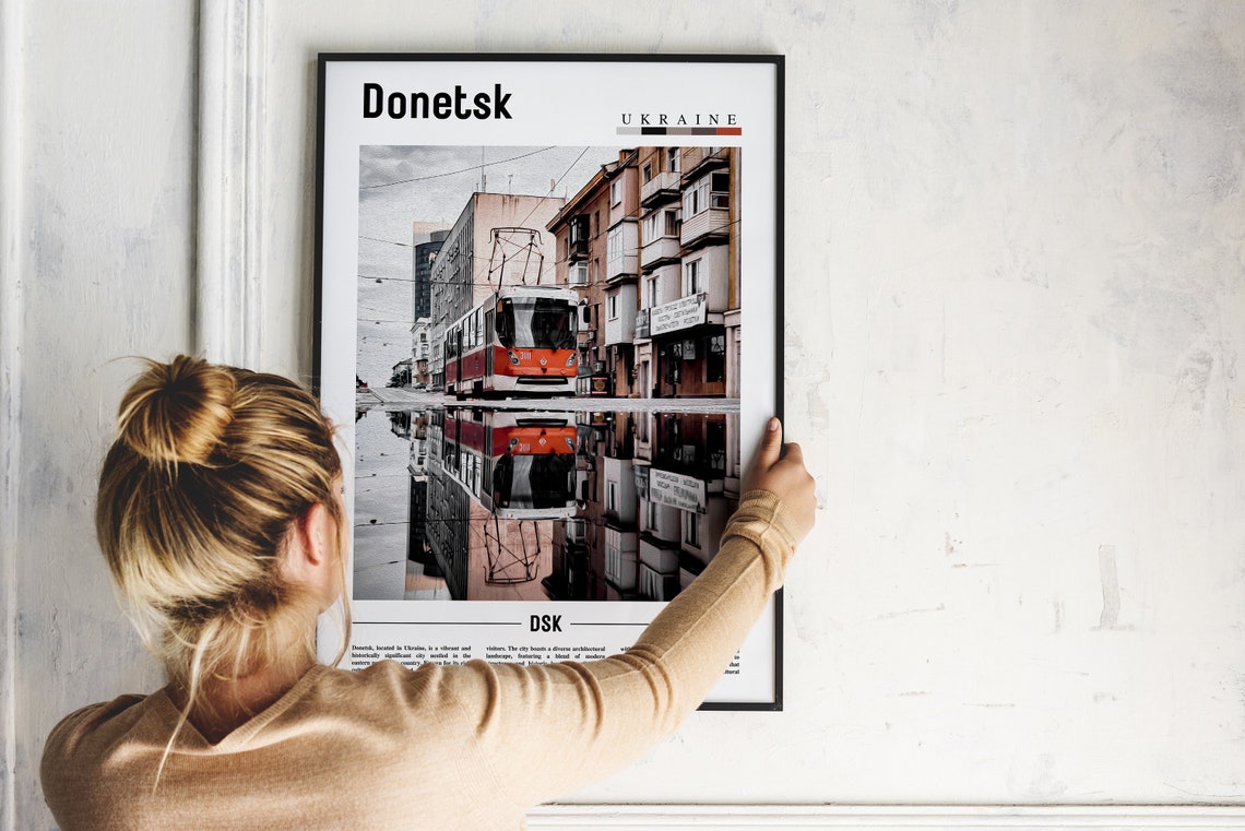 Donetsk Ukraine Tram Street Reflection Minimalist Travel Poster - Image 2