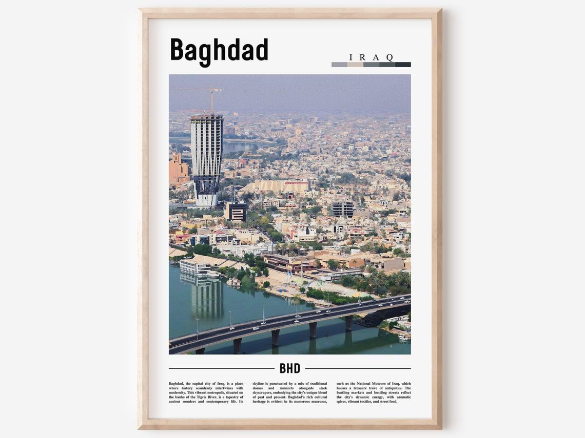 Baghdad Iraq Capital Tigris River Skyline City Travel Poster