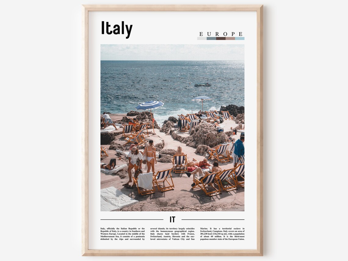 Italy Europe Rocky Beach Club Coastal Lounge Chairs Seaside Poster