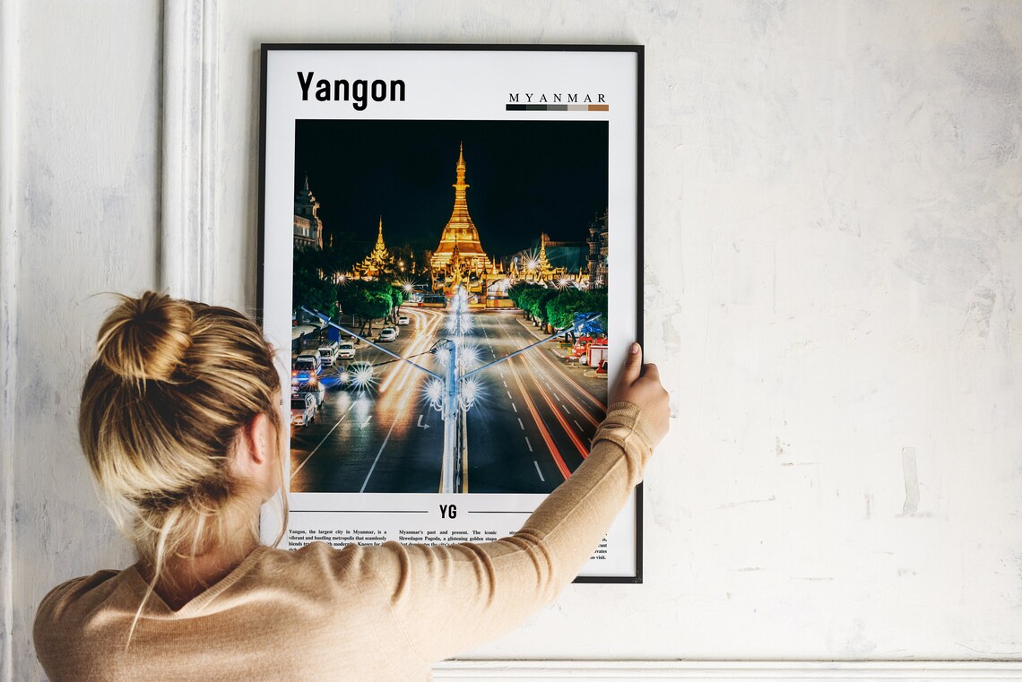 Yangon Myanmar Shwedagon Pagoda Night Cityscape Travel Poster - Image 2