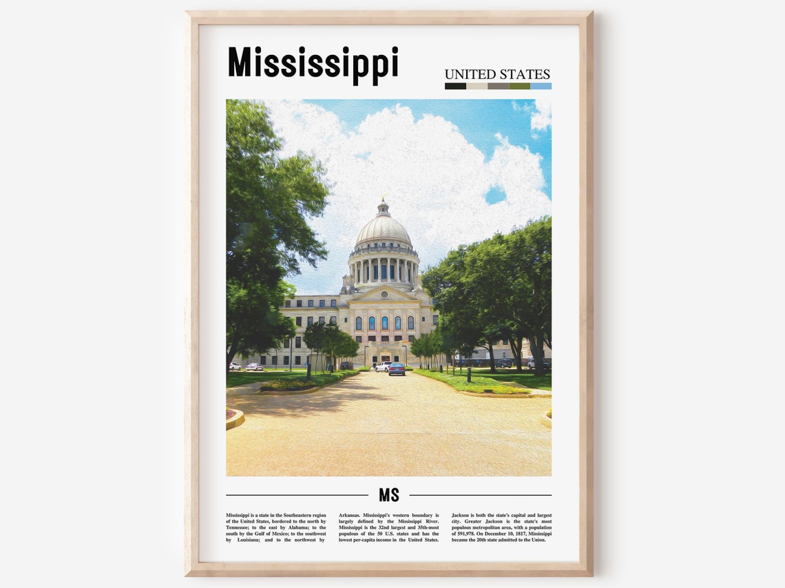 Mississippi Print Mississippi Poster Mississippi Wall Art Oil Painting Poster City Print City Artwork Travel Artwork Travel Wall Art
