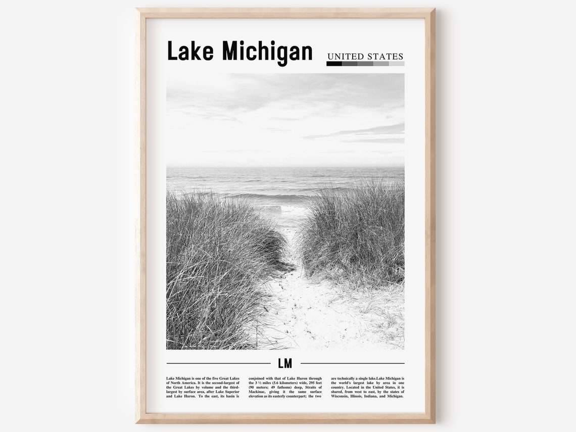 Lake Michigan Black and White United States Beach Travel Poster