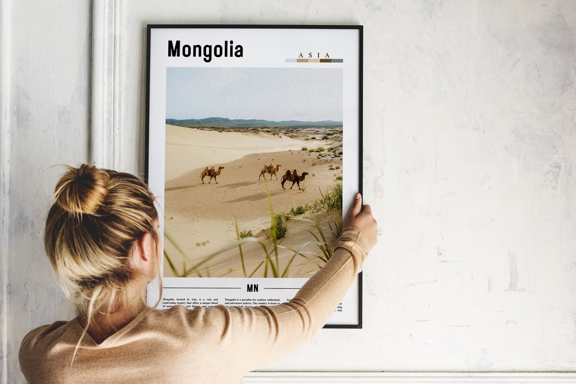 Mongolia Desert Dunes Camel Caravan Gobi Landscape Travel Poster - Image 2