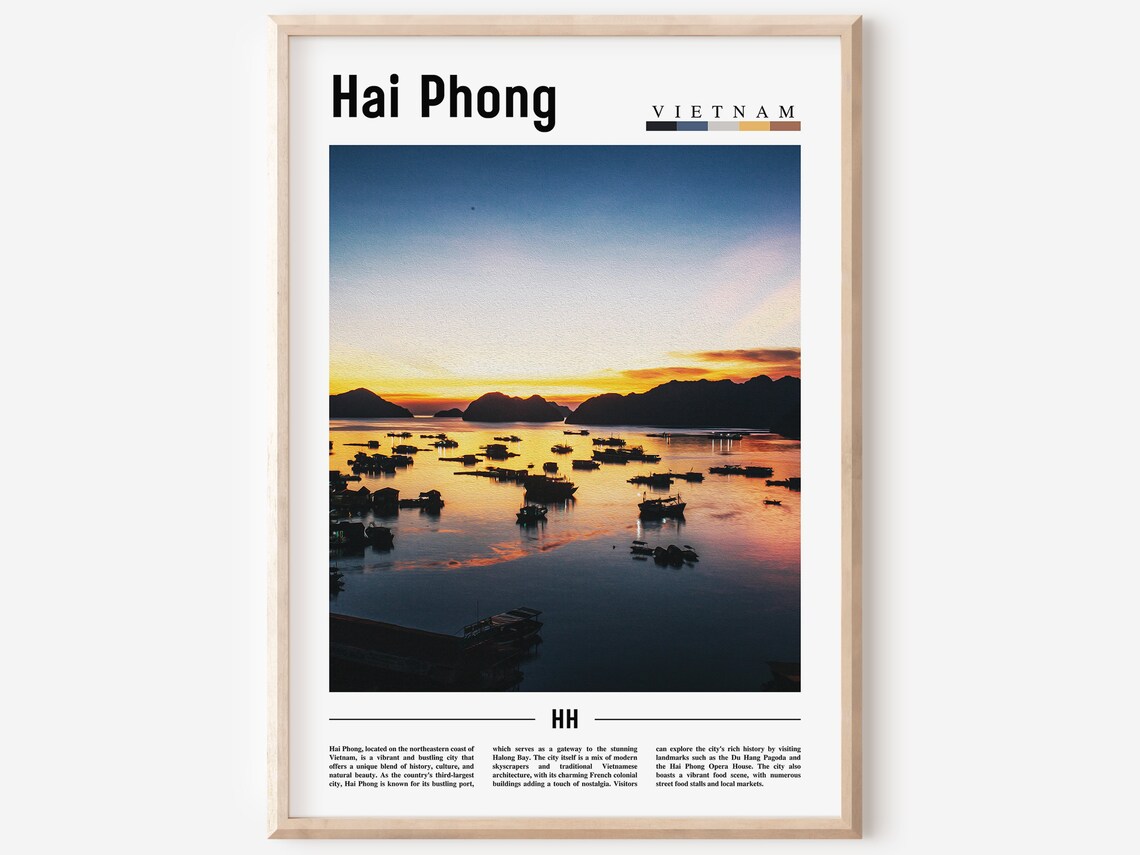 Hai Phong Vietnam Sunset Harbor Boats Travel Photo Art Poster