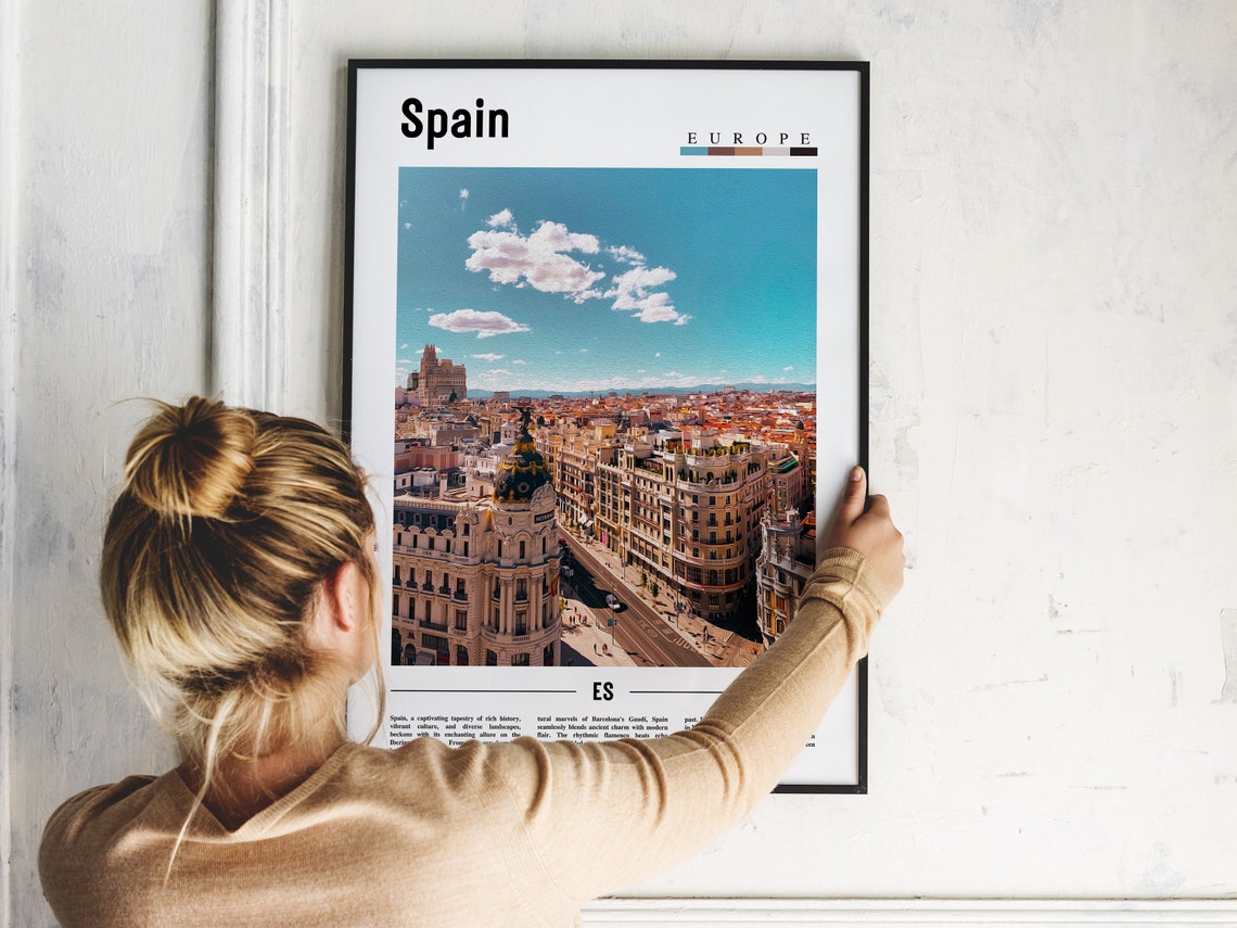 Spain Madrid Historic Avenue Cityscape Blue Sky Travel Poster - Image 2