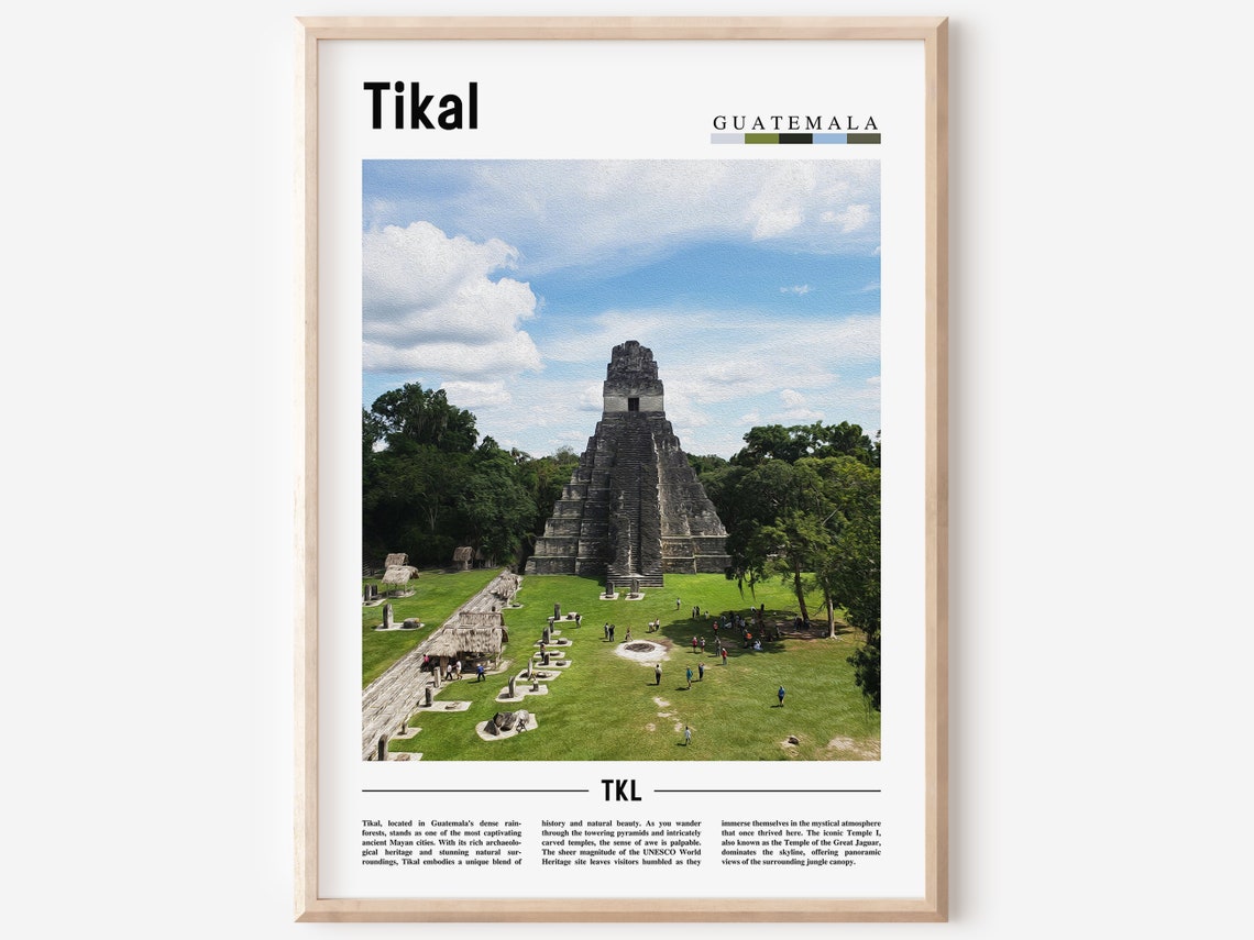 Tikal Guatemala Ancient Mayan Temple Color Minimalist Travel Poster