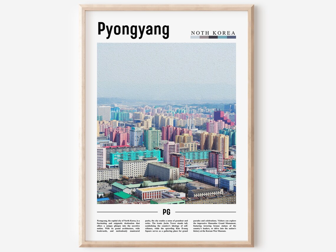 Pyongyang North Korea Colorful Cityscape Aerial Travel Photo Poster