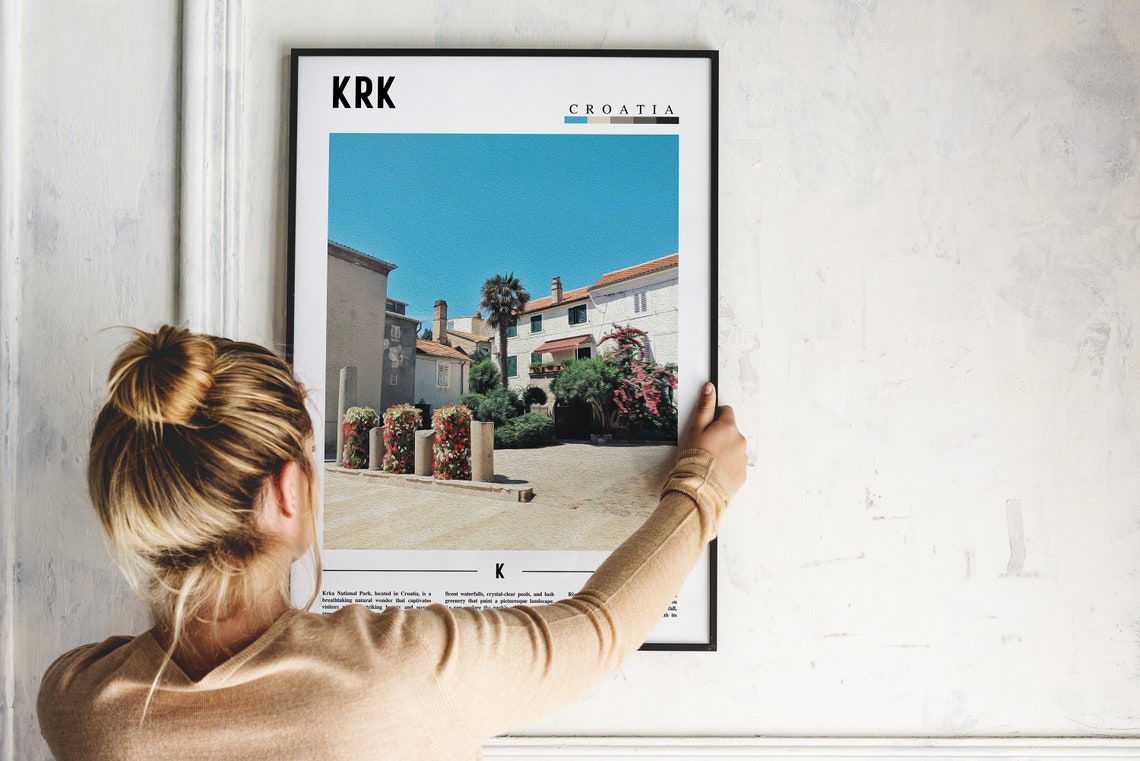 Krk Croatia Sunny Bright Old Town Square Mediterranean Travel Poster - Image 2