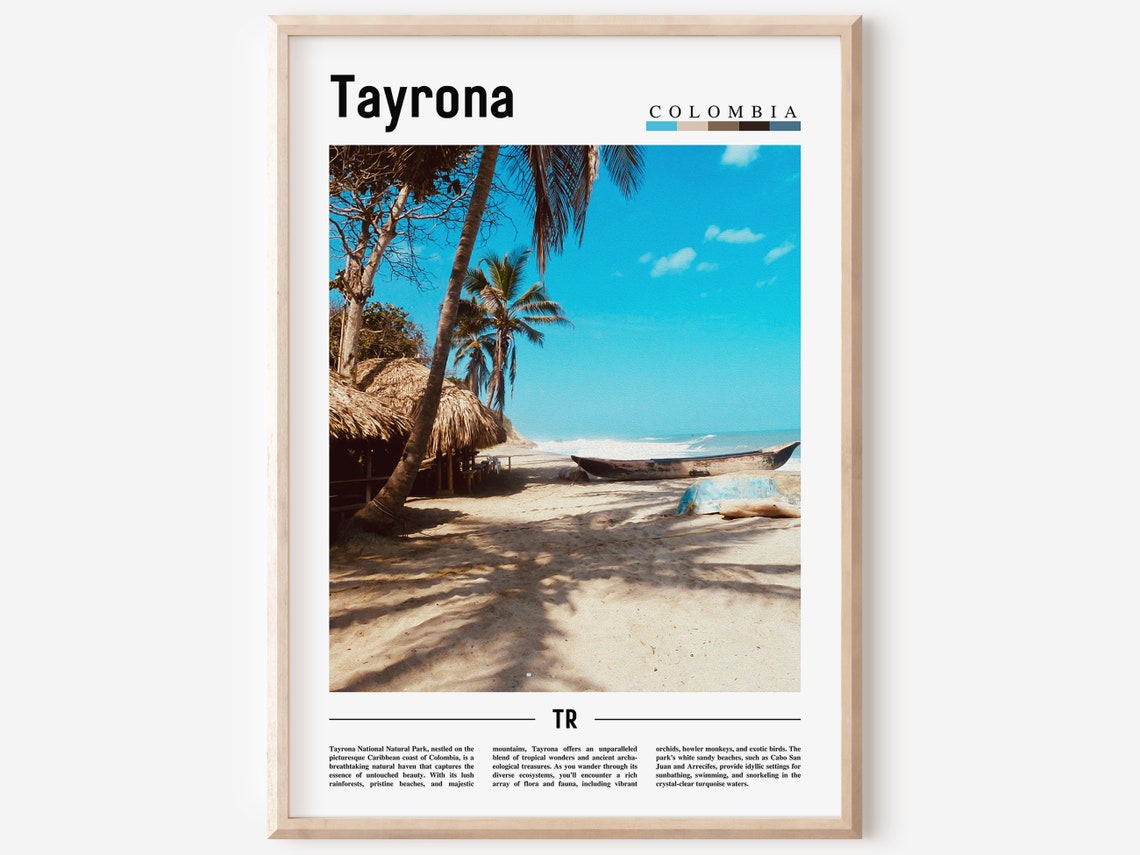 Tayrona Colombia Caribbean Beach Huts Palm Trees Travel Poster