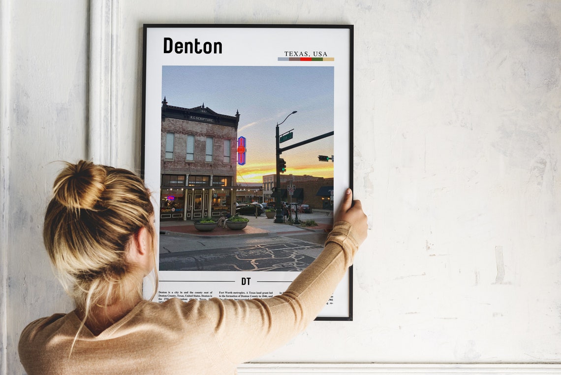 Denton Texas Downtown Dusk Neon Photo Minimalist Travel Poster - Image 2