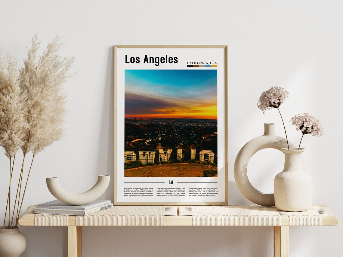 Los Angeles Hollywood Sign Above City Lights Dusk Travel Poster - Image 3