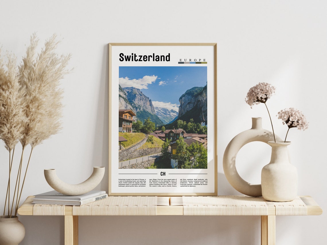 Switzerland Alpine Village Mountain Valley Europe Travel Poster - Image 3