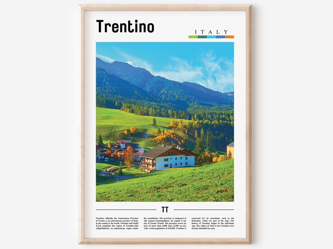 Trentino Italy Alpine Village Green Valley Dolomites Poster Art