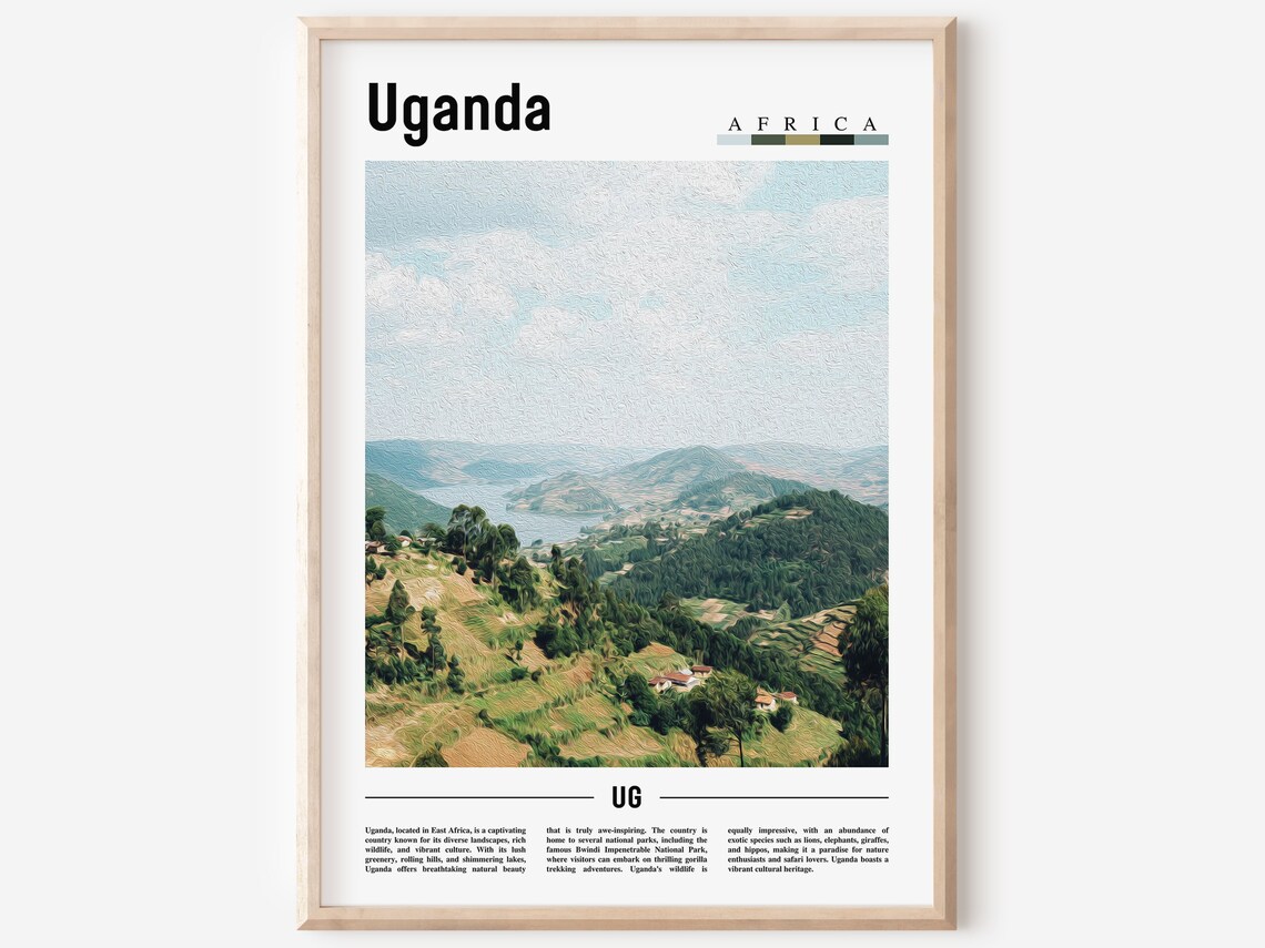 Uganda Africa Rolling Green Hills Minimal Photo Travel Poster