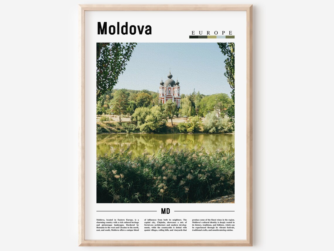 Moldova Europe Monastery Lake Photo Minimalist Travel Art Poster