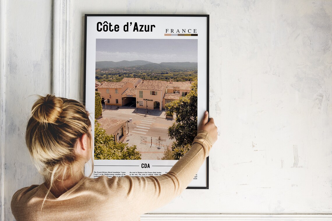 Cote dAzur France Provencal Town Square Poster Mediterranean Travel - Image 2