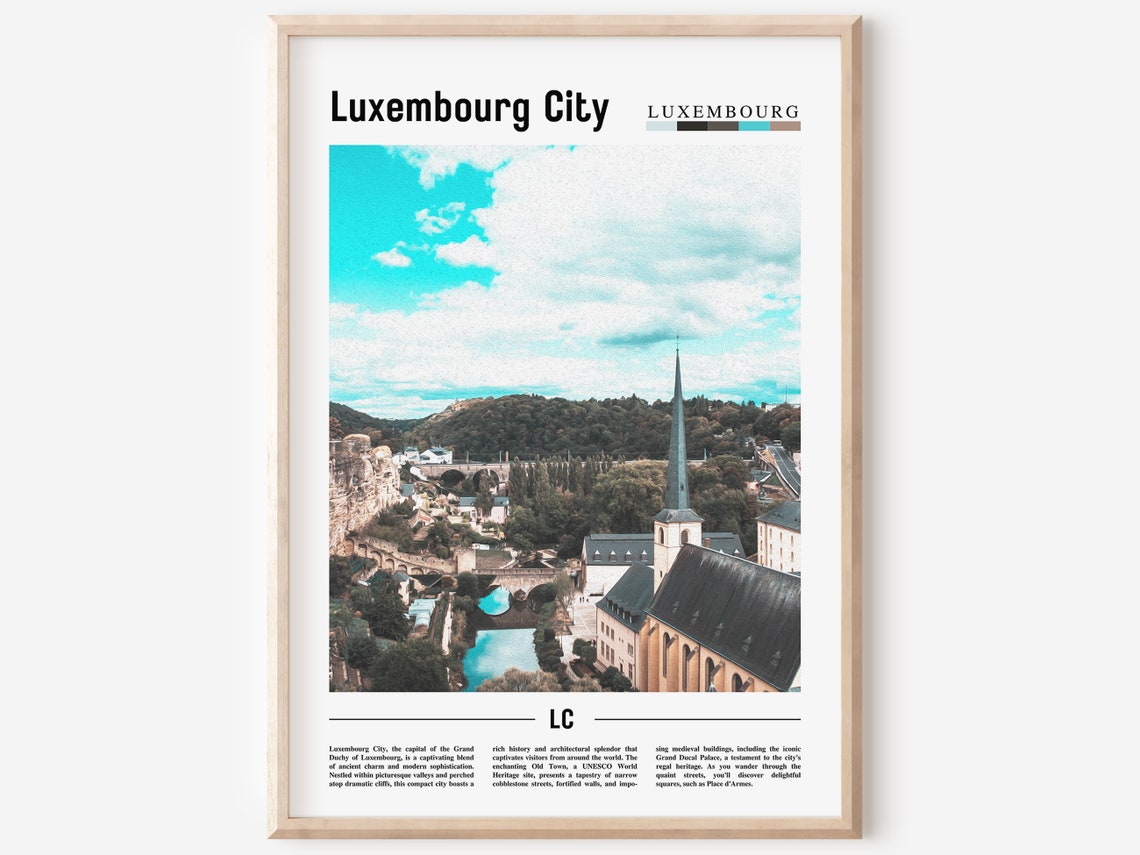 Luxembourg City Old Town Valley Spire Skyline Travel Photo Poster