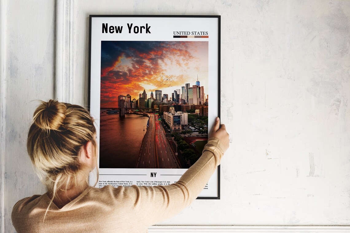 New York City Manhattan Skyline Sunset Over East River Travel Poster - Image 2