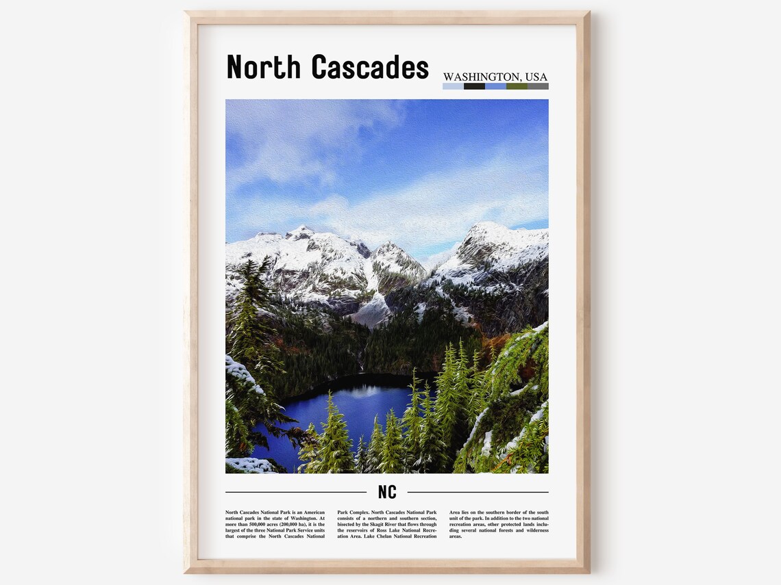 North Cascades Washington Snowy Peaks Minimalist Travel Poster