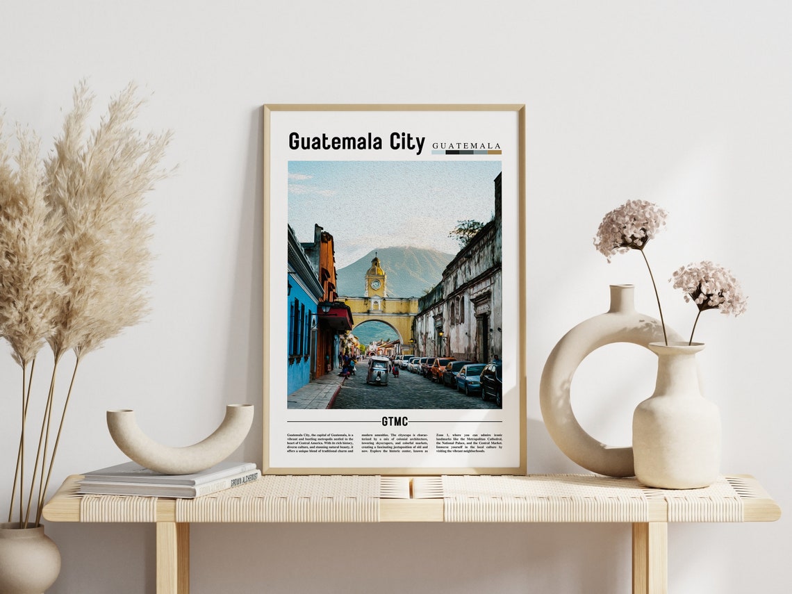 Guatemala City Poster Guatemala City Print Guatemala City Wall Art Minimal Travel Print Travel Destination Oil Painting Poster - Image 3