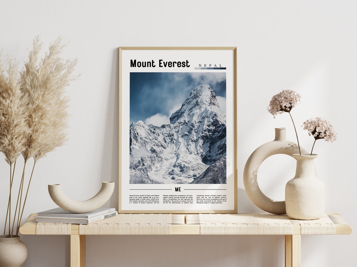Mount Everest Snow Covered Peak Nepal Adventure Travel Art Poster - Image 3