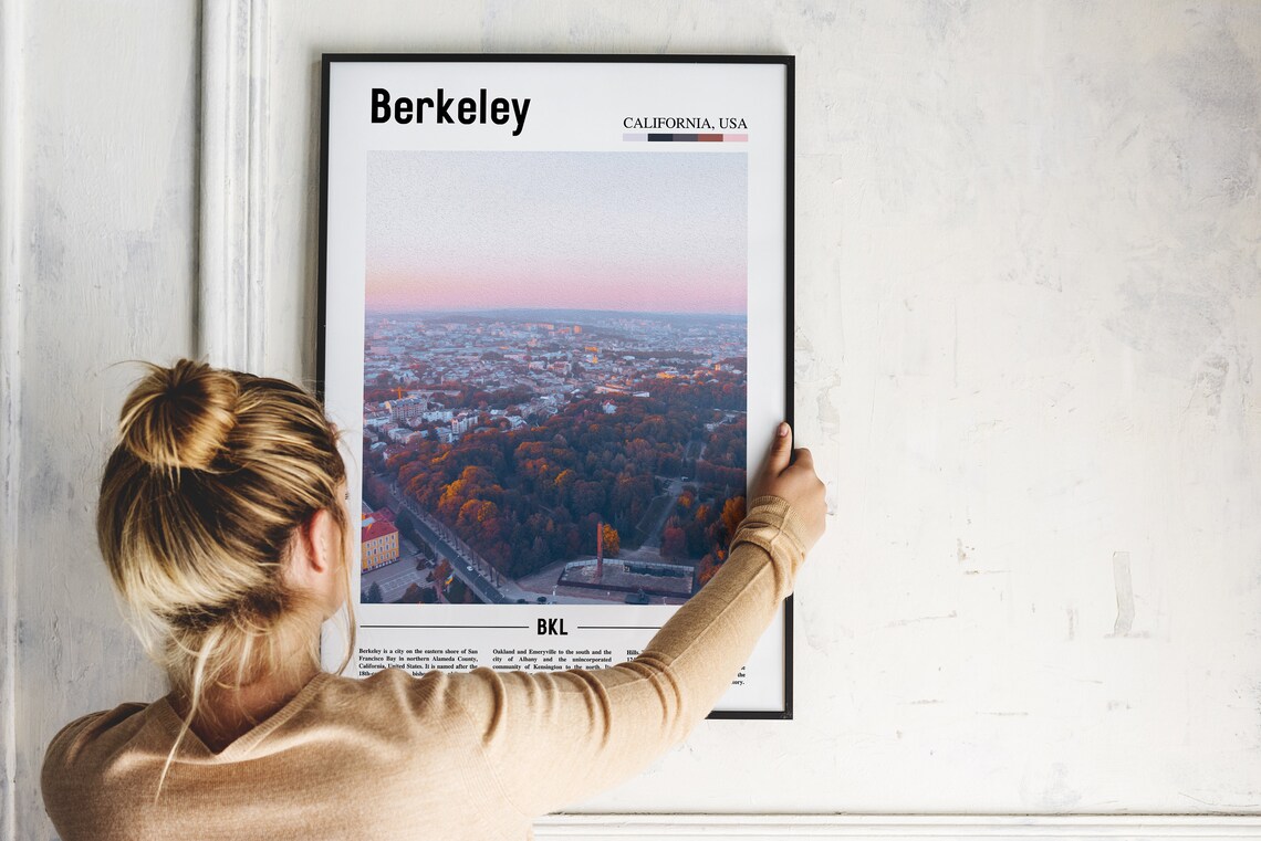 Berkeley California Editorial City Aerial Dusk Photo Poster Art - Image 2