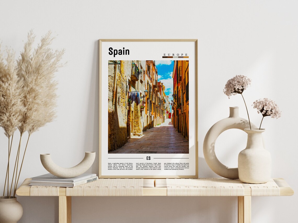 Spain Europe Old Town Cobblestone Alley Stone Street Travel Poster - Image 3