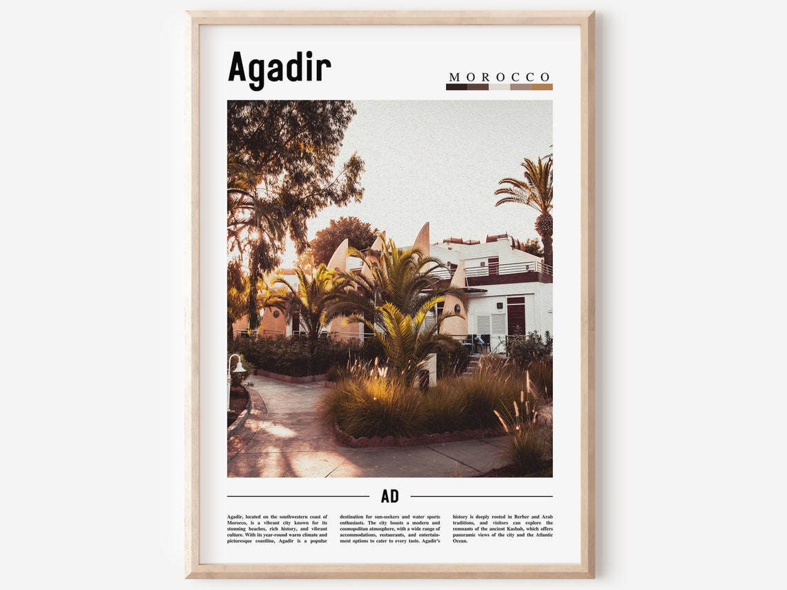 Agadir Morocco Sunlit Palm Courtyard Minimalist Travel Poster