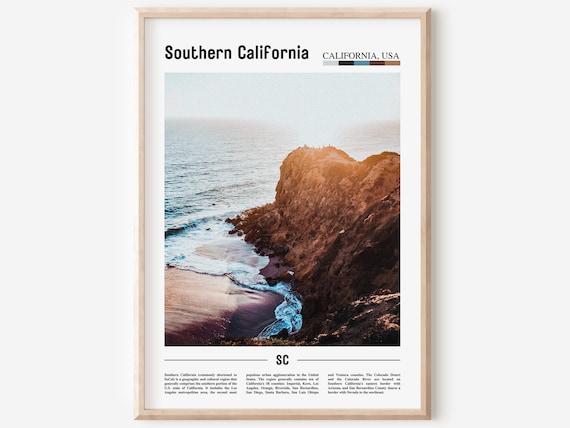 Southern California Sunset Coastal Cliff Waves Ocean Photo Travel Poster