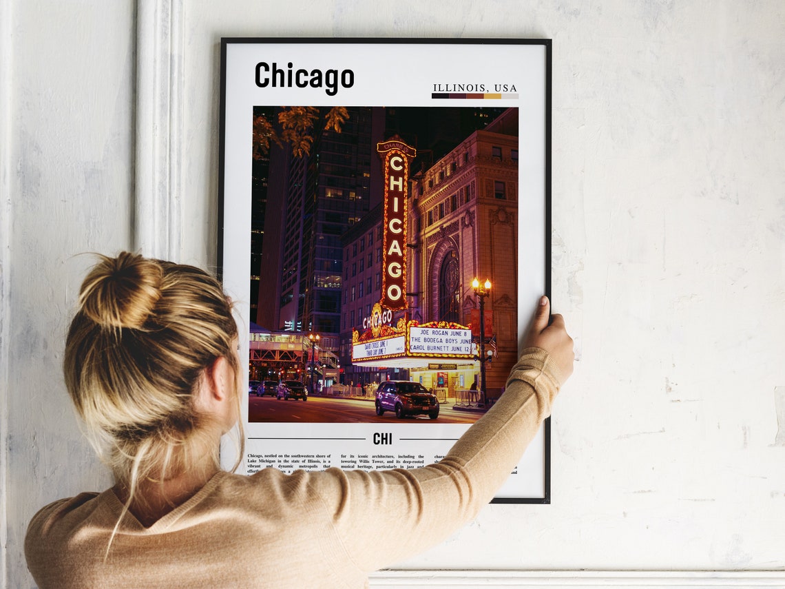 Chicago Illinois Historic Theater Marquee Night Lights Poster - Image 2