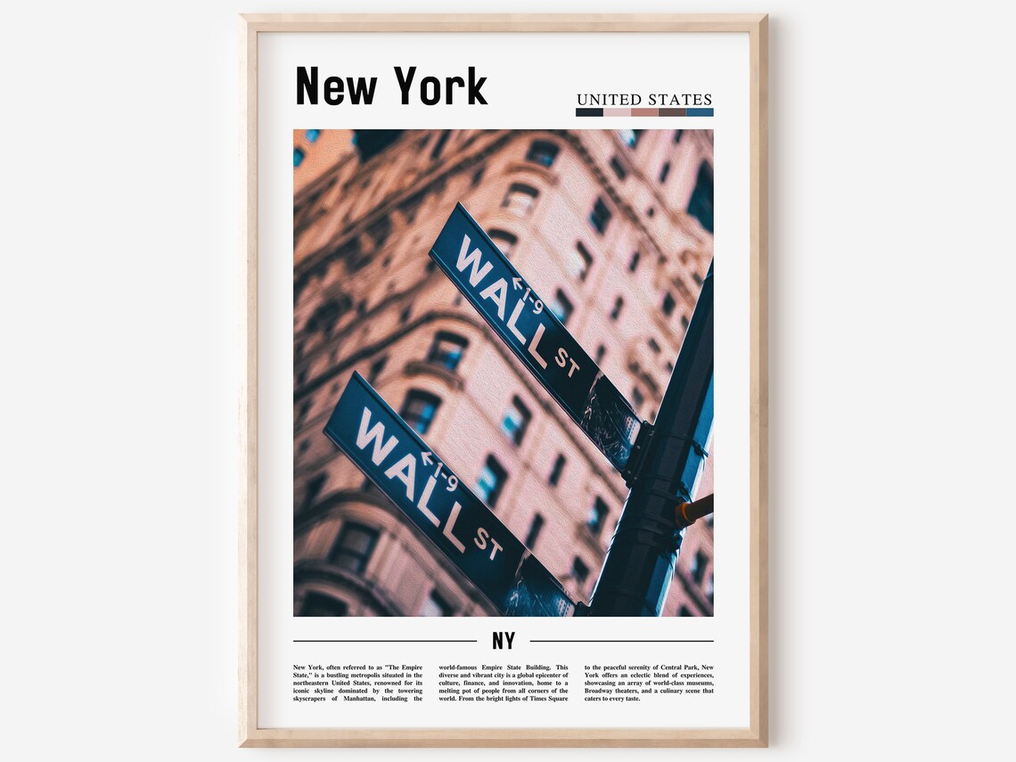 New York Travel Photography Poster Wall Street Sign Manhattan USA