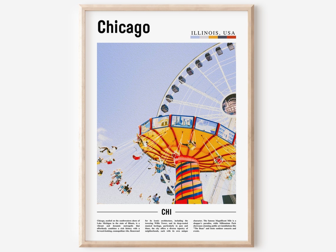 Chicago Illinois Ferris Wheel Amusement Ride Fun Travel Poster