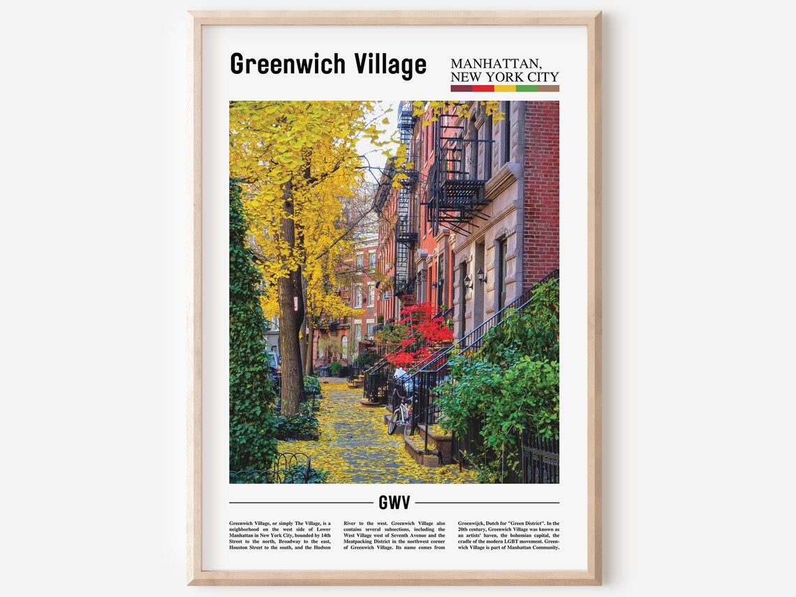 Greenwich Village Autumn Brownstone Street Fire Escapes Travel Poster
