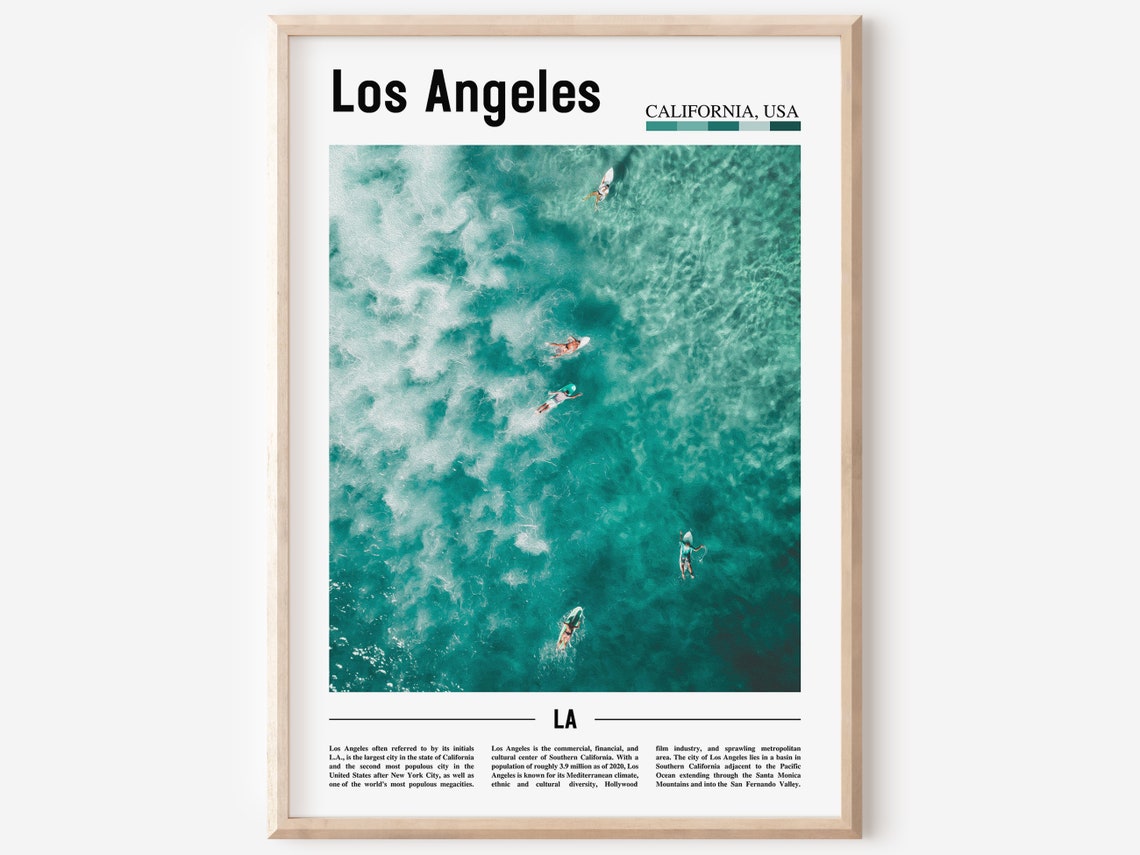 Los Angeles California Aerial Surfers Turquoise Ocean Poster