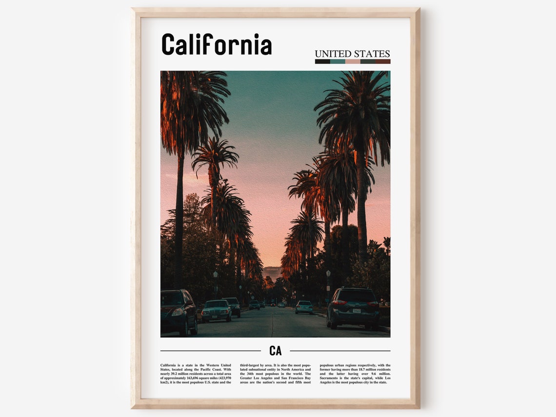 California Print California Poster California Wall Art Minimal Travel Print Minimal City Poster Travel Destination Oil Painting Poster