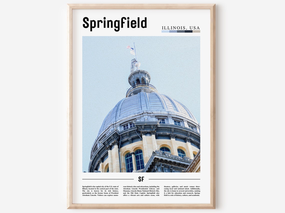 Springfield Illinois State Capitol Dome Landmark Travel Poster