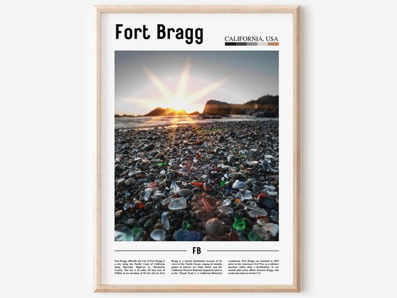 Fort Bragg California Glass Beach Pebble Coast Sunset Minimalist Travel Poster