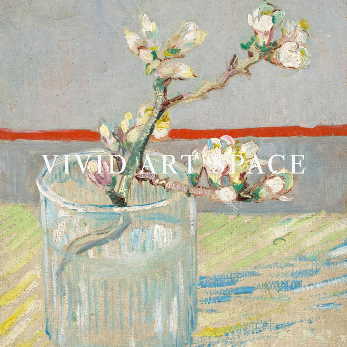 Vincent Van Gogh Flowering Almond Branch Glass Vase Art Print - Image 3