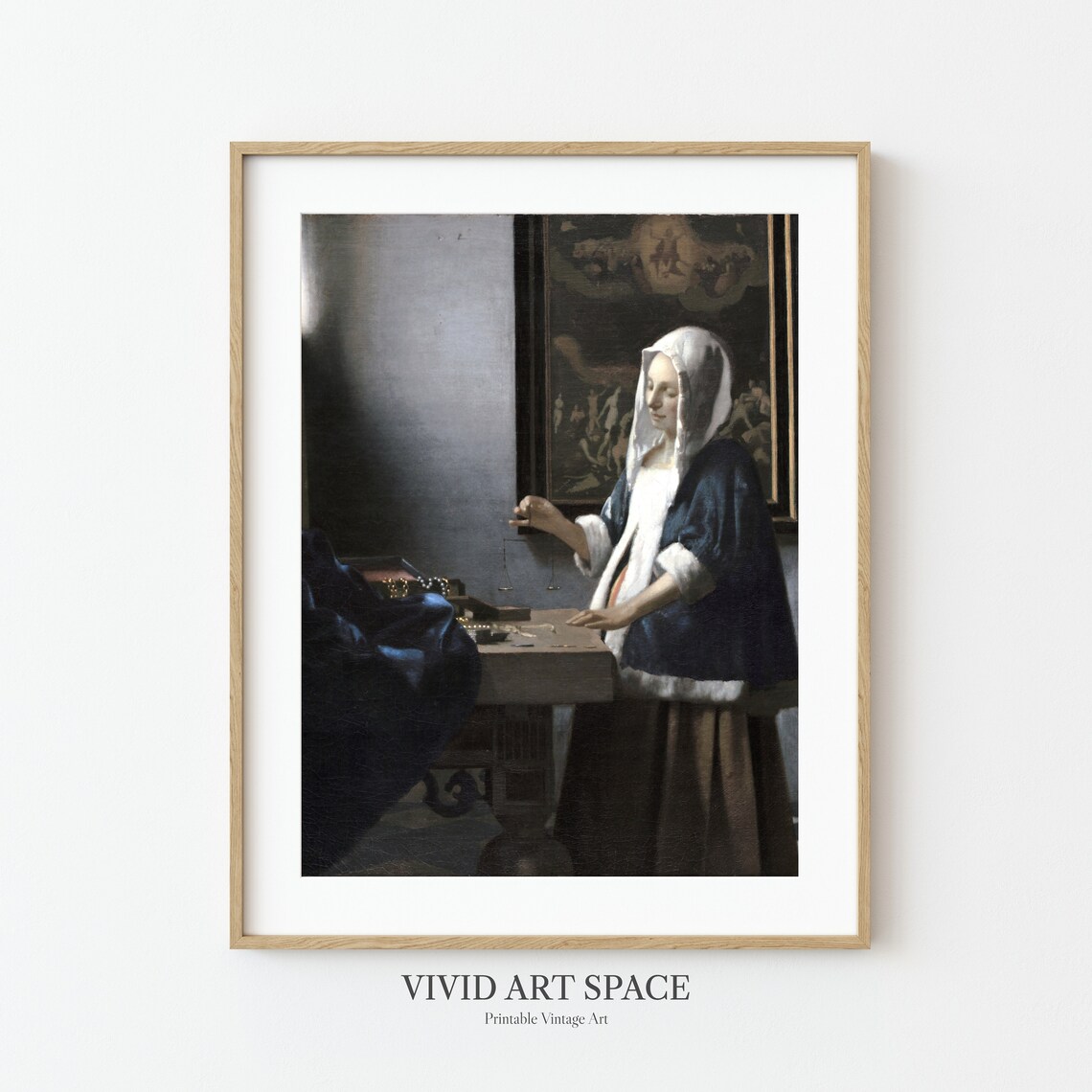 Woman Holding a Balance by Johannes Vermeer Classic Art Poster - Image 3